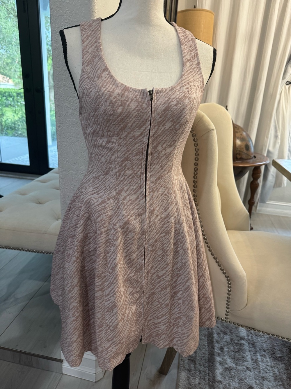 BCBGeneration Dusty Rose Zip-Front Fit & Flare Mini Dress